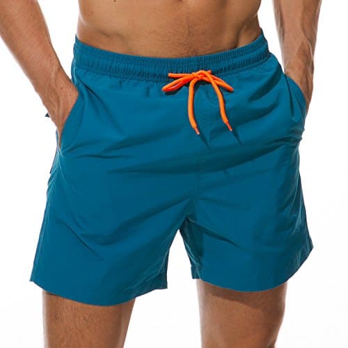 SILKWORLD Men's Swimming Surf Beach Shorts Mesh Liner(Large, Peacock Blue) - Image 1