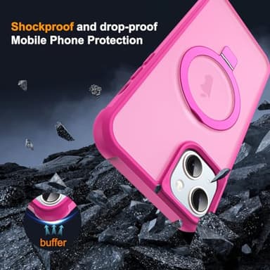 SKYLMW Compatible with iPhone 15 Case with Invisible Magnetic O-Ring Stand Military-Grade Translucent Case for iPhone 15 6.1" [Compatible with Mag-Safe][Great Grip Feeling], Rose - Image 7