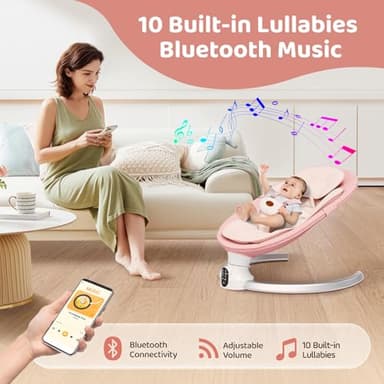 Baby Swing for Infants - Electric Baby Rocker with Exclusive App Function, Upgraded 5 Point Harness, Bluetooth Support, 10 Preset Lullabies and 5 Speeds, Portable Swing for Baby Boy Girl（Pink） - Image 3
