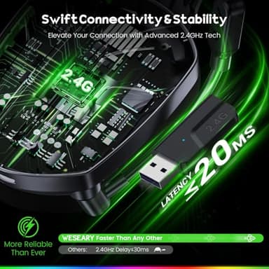 WESEARY Wireless Gaming Headsets for PC, PS5, PS4, Switch, Mac, 2.4GHz Wireless Gaming Headphone with ENC Noise Canceling Microphone, Bluetooth 5.4, Cool Lighting, 50H Battery, 50mm Drivers - Image 4