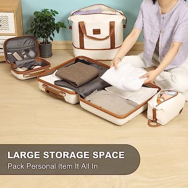 Kono Luggage Set 4 Piece Carry On Hardside Luggage with TSA Lock Spinner Wheels Carry On Suitcase Cream White - Image 4
