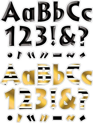 Barker Creek Letter Pop-Out Set, 4” Classic Gold, Set Includes 510 4" Letters, Numbers & Punctuation Marks, Multicolor Designer Letters, Office, Home, and School Décor (4426) - Image 4