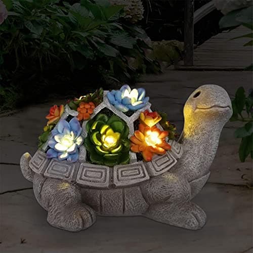 Nacome Garden Outdoor Statues Turtle with Succulent and 7 LED Lights - Lawn Decor Tortoise Statue for Patio, Balcony, Yard Ornament - Unique Housewarming Gifts - Image 1