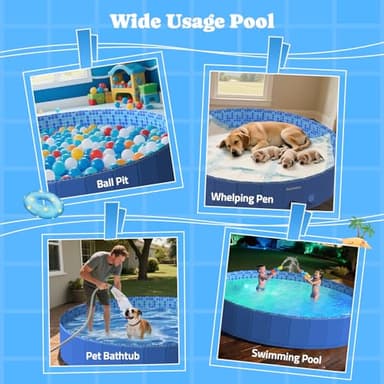 Foldable Dog Pool with RGB LED Light, 71" Collapsible Hard Plastic Kiddie Swimming Pool with Remote for Small Medium Large Doggie Kitty Puppy, Pet Bathing Tub Wading Pool for Dogs Blue - Image 7