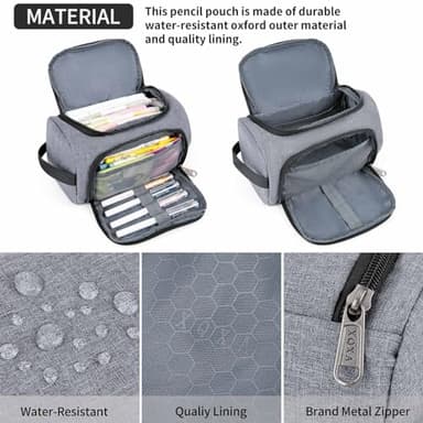 XQXA Large Capacity Pencil Case Organizer, Multifunctional Extra Big Pencil Pouch with Compartmens, Travel Simple Stationery Pen Bag, Fabric Pencil Bag for Men Women Girl Boy (Grey) - Image 4