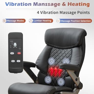 BOSMILLER Big and Tall Office Chair 650lbs for Heavy People with Massage and Heating, Adjustment Lumbar Support Heavy Duty Leather Executive Office Chair with Quiet Wheels - Image 6