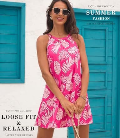ANYFITTING Women's Short Summer Dress Built in Bra Hawaiian Flowy Tropical Cruise Outfits Pink Floral Vacation Beach Dresses for Luau Party - Image 6