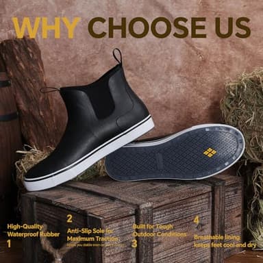 Furuian Men's Deck Boots Fishing Boots Waterproof Rain Boots Ankle Booties Slip On Neoprene Rubber Footwear Chelsea Boots Men Botas Para Hombre for Gardening Fishing Boating Camping Sailing - Image 5