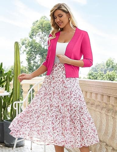 GoMamee Women's Bolero Shrug 3/4 Sleeve Open Front Short Cropped Cardigan Sweaters Jackets, Rose S - Image 2