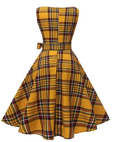 Hanpceirs Women's Boatneck Sleeveless Swing Vintage 1950s Cocktail Dress Gold Plaid XS - Image 3