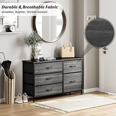 Nicehill Black Dresser for Bedroom with 5 Drawers, Chests of Drawers for Closet, Clothes, Nursery, Bedroom Dresser with Drawers,Black Wood Grain - Image 4
