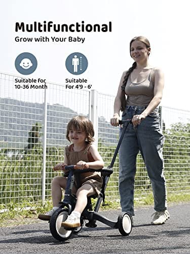 newyoo TR008 Tricycle for Toddlers 1-3, 5 in 1 Baby Balance Bike, Christmas and Birthday Gift for Boy and Girl, Toddler Bike with Parent Push Handle & Safety Guard, Dark Gray, TR008 - Image 6