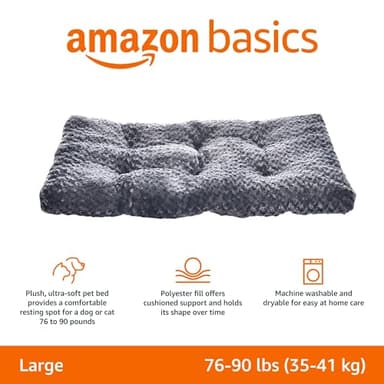 Amazon Basics Cat and Dog Bed and Crate Pad, Machine Washable, Indoor, 40 x 27 x 3.5 inches, Gray - Image 2