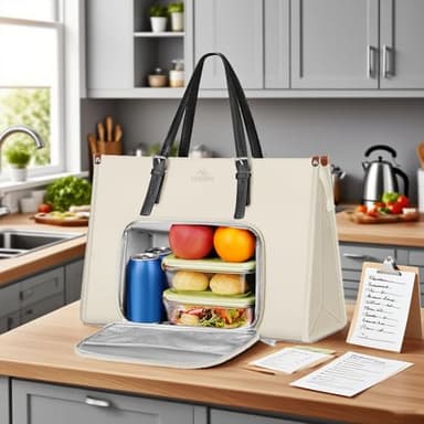 MATEIN Laptop Tote Bag for Women, 15.6 Inch Laptop Commuter Tote Insulated Lunch Bag, Waterproof PU Leather Work Purse with lunch Box compartment for Work Business Picnic Teacher Casual Office, Beige - Image 8