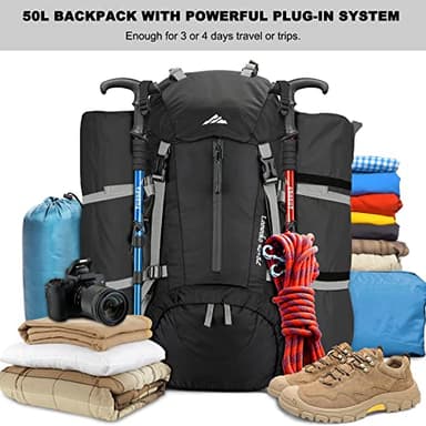 Loowoko 50L Hiking Backpack, Waterproof Camping Essentials Bag with Rain Cover, 45+5 Liter Lightweight Backpacking Back Pack - Image 2