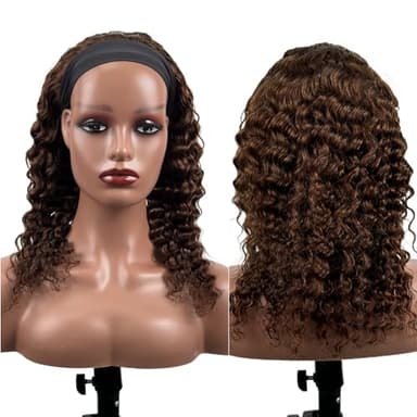 Lauberita Chocolate Brown Headband Wig Human Hair for Women #4 Deep Wave Headband Wig Glueless Curly Human Hair Wig 26 Inch - Image 2