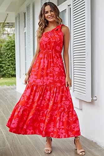 PRETTYGARDEN Women's Summer Floral One Shoulder Maxi Dress Knot Ruffle Boho Beach Vacation Wedding Guest Long Sun Dresses - Image 6