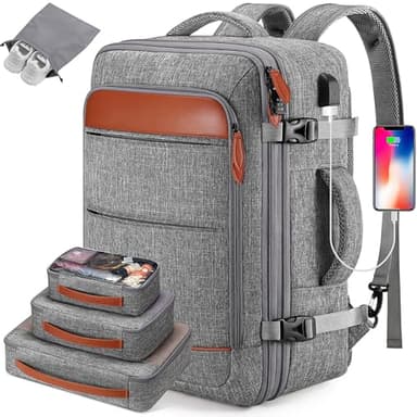 Bagsure Travel Backpack Carry On Backpack 42L Flight Approved, Expandable Laptop Backpack with Packing Cubes & Shoe Pocket, Water Resistant Luggage Backpack for Men Women, TSA Approved, Large Backpack - Image 1