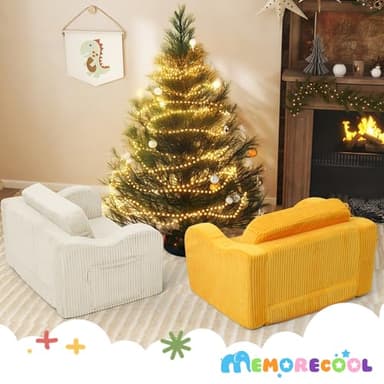 MeMoreCool Toddler Chair Comfy for 1-3 Years Old, Corduroy Kids Couch Bed Fold Out, 2-in-1 Foldable Baby Lounge Chair, Pull Out Children Sofa Bed, Beige - Image 7