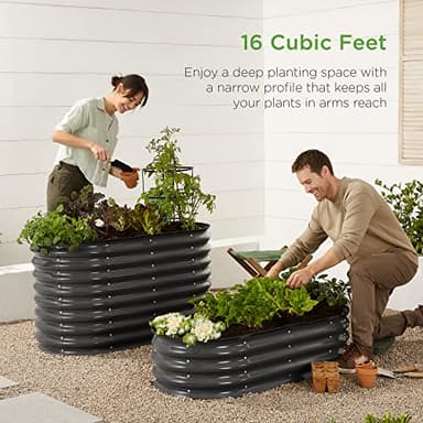 Best Choice Products 4x2x2ft Outdoor Metal Raised Garden Bed, Oval Deep Root Planter Box for Vegetables, Flowers, Herbs, and Succulents w/ 101 Gallon Capacity, Rubber Edge Guard - Charcoal - Image 6