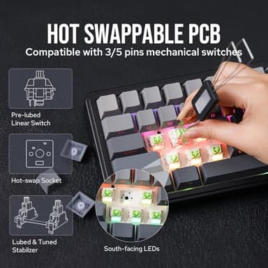 EPOMAKER x Aula F65 65% Wireless Mechanical Keyboard, Hot Swappable Gasket Custom Gaming Keyboard with Five-Layer Padding, RGB Backlit, Bluetooth/2.4GHz/USB-C (Black, Reaper Switch) - Image 6