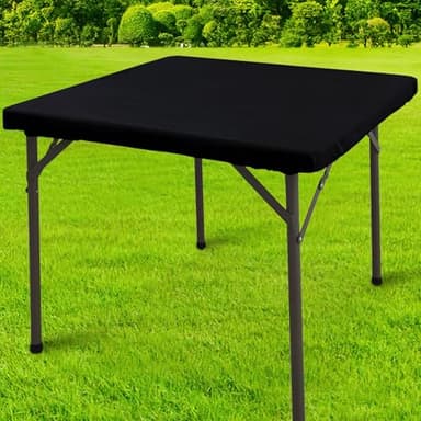homing Square Table Cloth Cover, Waterproof Polyester Elastic Fitted Tablecloth, Washable Table Protector for Picnic, Camping, Outdoor (Black, 34" x 34") - Image 1