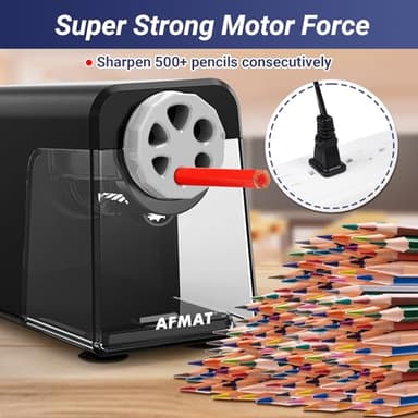 AFMAT PSX1 Electric Pencil Sharpener Heavy Duty, 6 Holes, Auto Stop Pencil Sharpeners for Classroom, Electric Sharpener for 6-11mm Colored Pencils, 7000 Sharpenings, Save Pencils, Black - Image 5