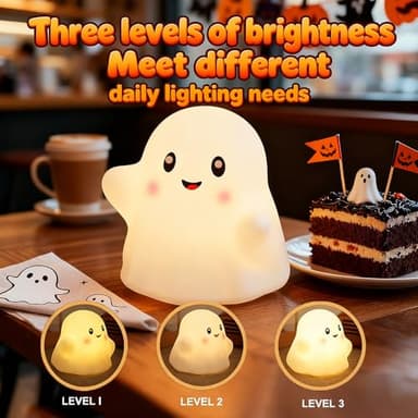 Ghost Night Light for Kids, Silicone Nursery Nightlight with 13 Interactive Sound Effects ,Halloween Decor Lamp Adjustable Dimmable Lamp with Touch Sensor Children's Christmas Gifts (white ghost) - Image 3