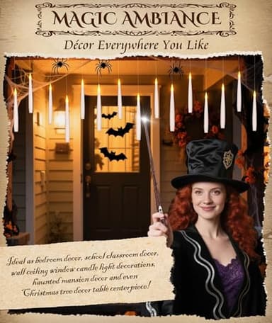 Halloween Decorations Floating Candles with Wand: 20Pcs Flameless Floating Candles with LED Warm Lights Battery Operated Magic Candle for Birthday Gifts Halloween Party Decorations Indoor Home Decor - Image 4