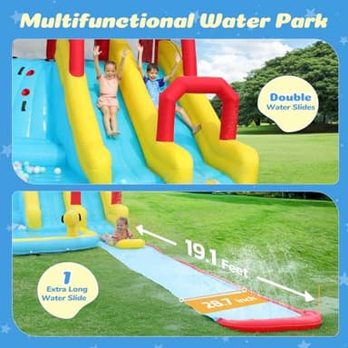 ELEMARA XL Inflatable Water Slides for Kids Backyard,Giant Water park with Long Slip Splash and Slide,Double Slides for Kids and Adults with 750W Blower,Climbing Wall,Deep Pool,Water Canon for Outdoor - Image 2