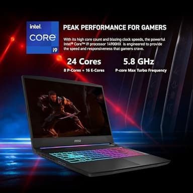 MSI Katana 15 HX 15.6” 165Hz QHD+ Gaming Laptop: Intel Core i9-14900HX, NVIDIA Geforce RTX 5070, 32GB DDR5, 1TB NVMe SSD, RGB Keyboard, Win 11 Home: Black B14WGK-016US - Image 3