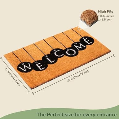 Eco Living Welcome Mats, Natural Coco Coir Mat with Non-Slip PVC Backing, Indoor Outdoor Mats for Entryway, Rustic Decor for Front Door, All-Weather Floor Mats with Print, Beige & Black, 30”x17” - Image 2