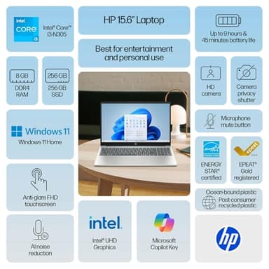 HP Pavilion 15.6 FHD (1920 x 1080) Touch-Screen Laptop Computer • Intel 8-Core i3 CPU • 16GB RAM • 512GB PCIe SSD • Long Battery Life • w/WOWPC Recovery USB • Windows 11 with Microsoft Office - Image 3