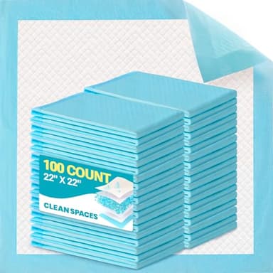 Clean Spaces 100 Count Super Absorbency Puppy Pads 22"x 22", Leakproof Quick Drying Dog Training Pee Pads, Puppy Pee Pads, Disposable Underpads Changing Pads for Baby, Puppy and Adults - Image 1