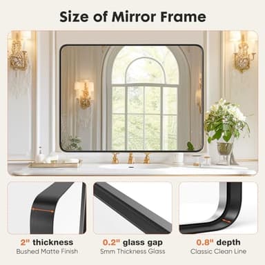 Sweetcrispy Black Bathroom Vanity Mirror for Wall, 22x30 Inch Metal Framed Wall Mirror Farmhouse Rectangle, Anti-Rust, Tempered Glass, Hangs Horizontally or Vertically - Image 5