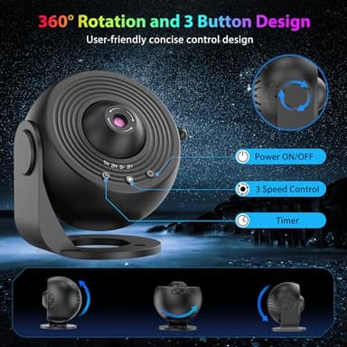 Galaxy Projector for Bedroom, HD Image Star Projector Galaxy Light Adjustable Knob, 13 Film Discs Planetarium Projector for Kids, 360° Rotating 1/2h Timer Simple 3-Button Control - Image 6