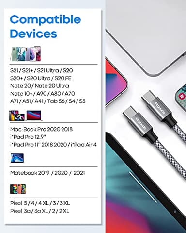 etguuds USB C to USB C Cable 1ft, 2-Pack 60W USBC to USBC Cord, Type C to C Charger Cable Fast Charging for iPhone 16 15 Pro Max Plus, for Samsung Galaxy S24 S23 S22, for MacBook/iPad, Pixel - Image 7