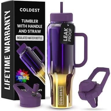 Coldest Tumbler with Handle and Straw - 100% Spill Proof Tumbler with Straw (3 Lids) - Stainless Steel Insulated Leakproof Tumblers for Women & Men - Cup Holder Friendly - 46 oz (Monaco Nova) - Image 1