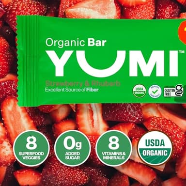 Yumi Organic Toddler Snacks Bars - Gluten-Free, No Added Sugar, 7+ Vegetables, Soft-Baked Crust, Yumi Bars Healthy Toddler Organic Snacks - School Safe and for Lunch Boxes, Strawberry & Rhubarb (30ct.) - Image 3