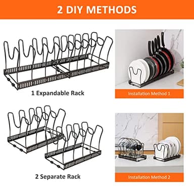 Pot Rack Organizer -Expandable Pot and Pan Organizer for Cabinet,Pot Lid Organizer Holder with 10 Adjustable Compartment for Kitchen Cabinet Cookware Baking Frying Rack,Bronze - Image 6