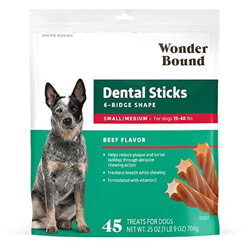 Wonder Bound Beef Flavor Dental Sticks for Small/Medium Dogs (15-40 lbs), 6-Ridge Shape for Plaque & Tartar Control, Freshens Breath, Formulated with Vitamin C, 45 Count - Image 1