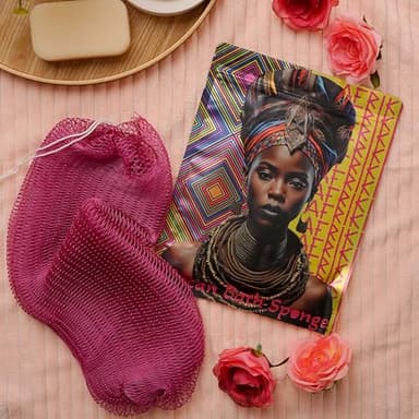 AFRIKI African Net Sponge, Authentic African Exfoliating Sponge, Black Owned, Back Scrubber, 45inch Long, for Normal to Sensitive Skin, for Daily use, Sky Collection (Camelia) - Image 2