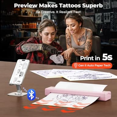MUNBYN Tattoo Stencil Printer ITP05, Wireless Thermal Tattoo Printer with 20 Transfer Papers, Compatible with Android and iOS Phone/Tablet & PC, Tattoo Printer for Tattoo Artists & Beginners(Pink) - Image 4