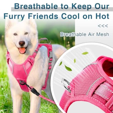 BARKBAY Dog Harness No Pull with ID Tag Pocket - Heavy Duty, Reflective, Easy Control for Large Dogs(Pink,XL) - Image 4