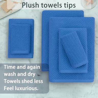 VOOVA & MOVAS Blue Towels - 100% Cotton | Quick Dry | Lightweight | Thick | Soft, 6 Piece Towels Set, 2 Large Bath 30"x56", 2 Hand 18"x28", 2 Washcloths 13"x13", Bath Towel Gift Set - Image 5