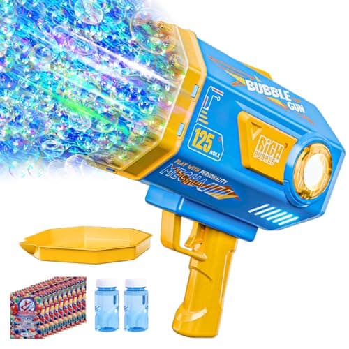 BOMOCO Bubble Gun,125 Holes Bubble Machine Bubbles for Kids Age 3-12,Bubble Blaster Gun with Bubble Solution Summer Outdoor Bubble Toys Birthday Wedding Halloween Party Favors Gifts Bubble Maker,Blue - Image 1