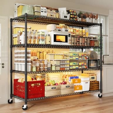 REIBII 60''W Storage Shelves 2399LBS Metal Shelving Unit with Wheels & Feet, 4 Tier Garage Shelving Heavy Duty Adjustable Wire Shelf for Pantry Kitchen Garage, 60" W x 18" D x 65.5" H, 2 Pack - Image 2