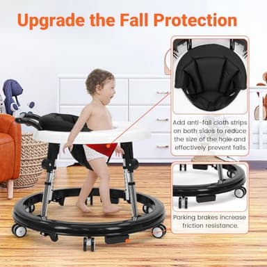 TreeCute Baby Walker Foldable with 9 Adjustable Heights, Baby Walker with Wheels Portable, Infant Toddler Walker for Baby Boy Girls 6-18 Months - Image 2