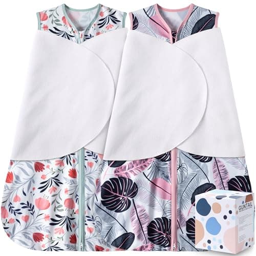 GUNTAIL Newborn Sleep Sack Baby Swaddle,3-Way Adjustable Wearable Blanket,100% Rayon Cotton Swaddling sleeping bag. (Banana&Flower, 3-6 Months) - Image 1