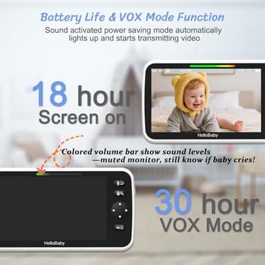 HelloBaby Digital Media Receiver for Car, 6'' World First IPS Split-Screen 30H Battery, No WiFi 2-Way Audio, Video, VOX, Double Cameras Pan-Tilt-Zoom, Night Vision, 8 Lullabies, 1000ft for Car - Image 4